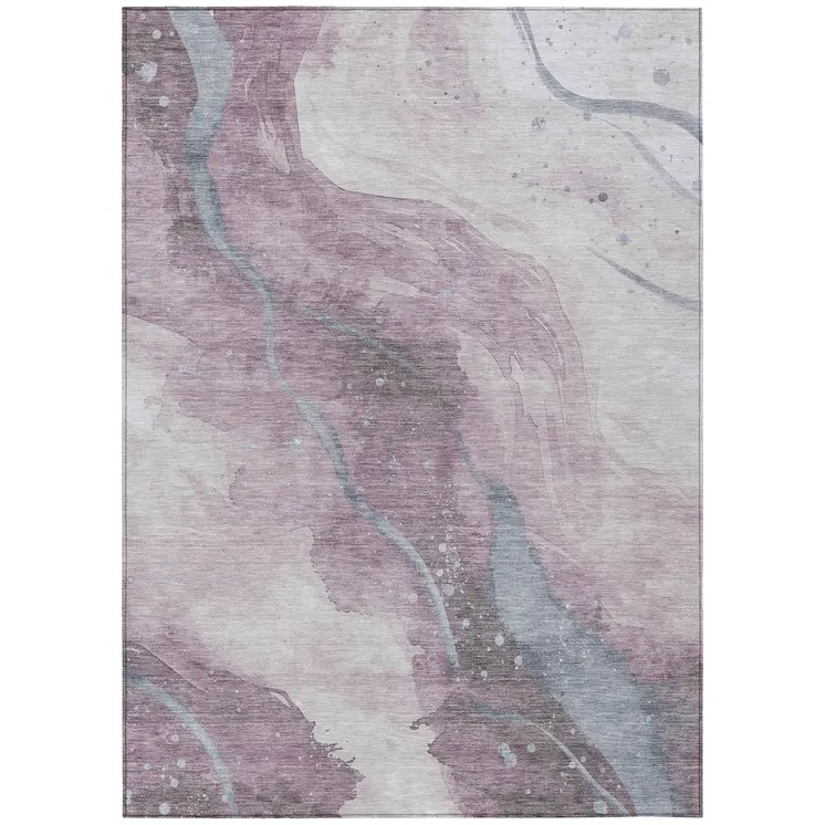 9' X 12' Lavender And Denim Blue Abstract Washable Indoor Outdoor Area Rug
