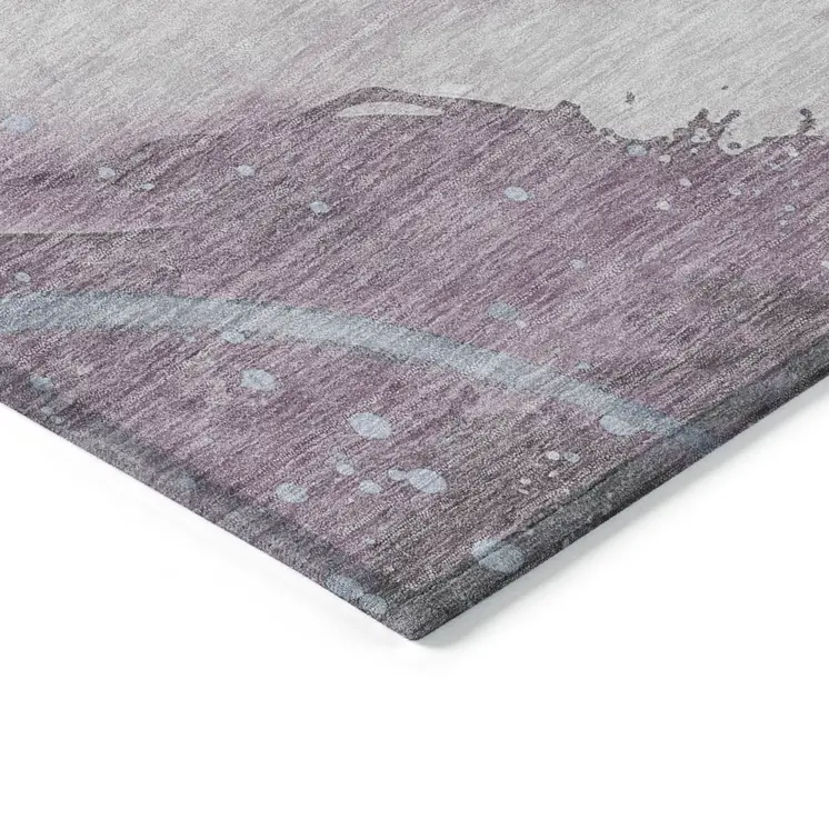 9' X 12' Lavender And Denim Blue Abstract Washable Indoor Outdoor Area Rug