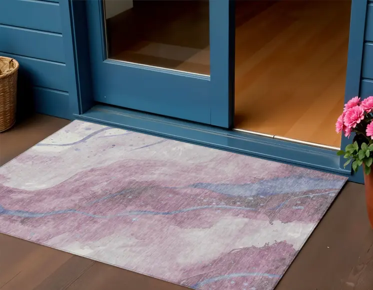 3' X 5' Mauve And Pink Abstract Washable Indoor Outdoor Area Rug