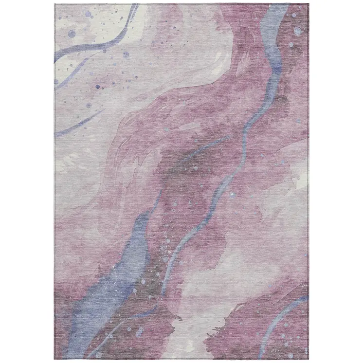 5' X 8' Mauve And Pink Abstract Washable Indoor Outdoor Area Rug