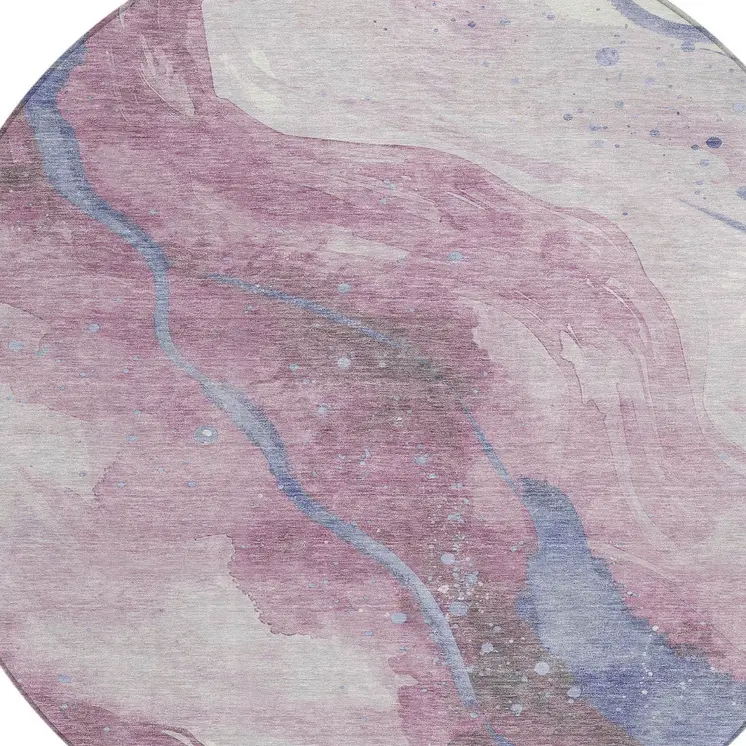 8' Mauve And Pink Round Abstract Washable Indoor Outdoor Area Rug