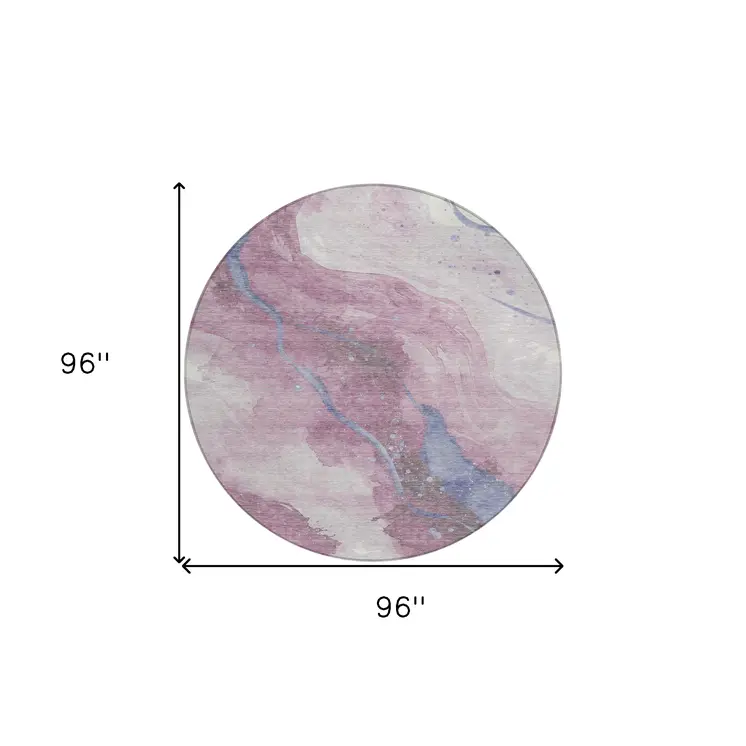 8' Mauve And Pink Round Abstract Washable Indoor Outdoor Area Rug