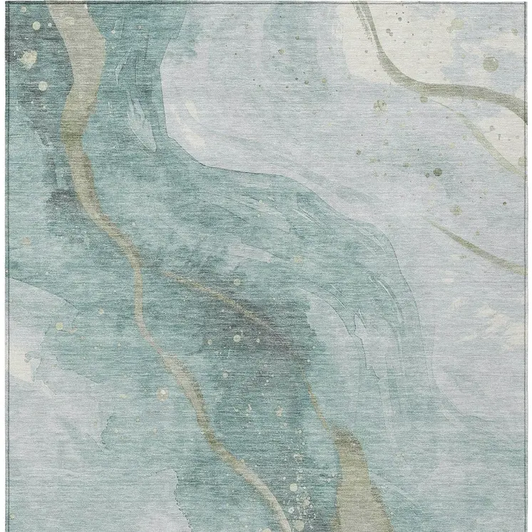 3' X 5' Teal Blue And Aqua Abstract Washable Indoor Outdoor Area Rug