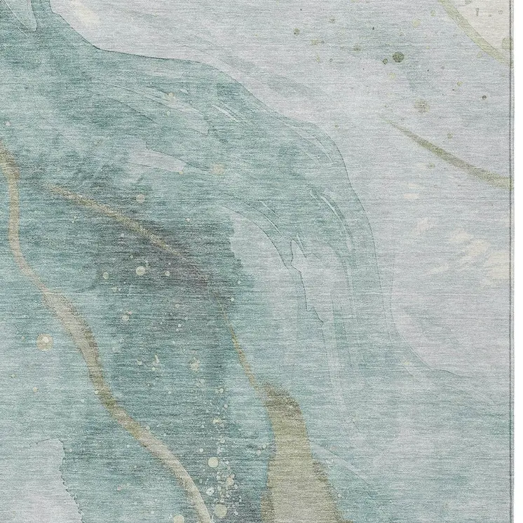 5' X 8' Teal Blue And Aqua Abstract Washable Indoor Outdoor Area Rug