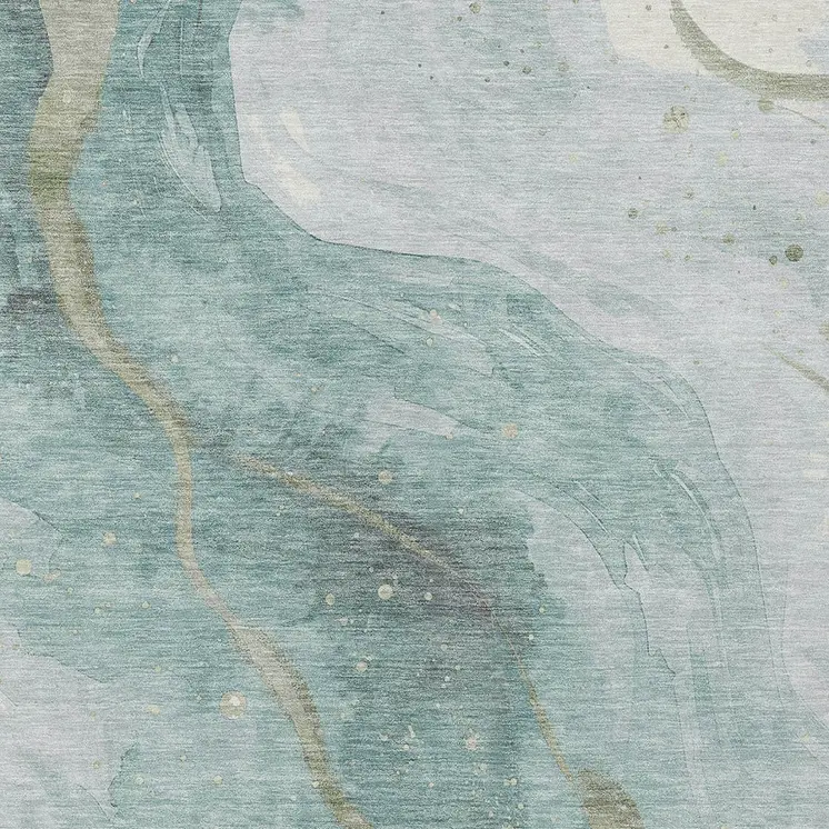 9' X 12' Teal Blue And Aqua Abstract Washable Indoor Outdoor Area Rug