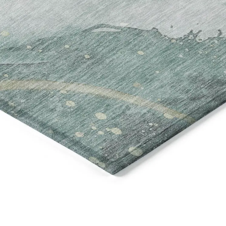 10' X 14' Teal Blue And Aqua Abstract Washable Indoor Outdoor Area Rug