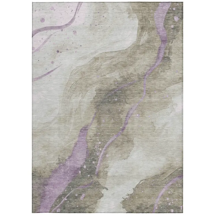 5' X 8' Taupe And Lavender Abstract Washable Indoor Outdoor Area Rug