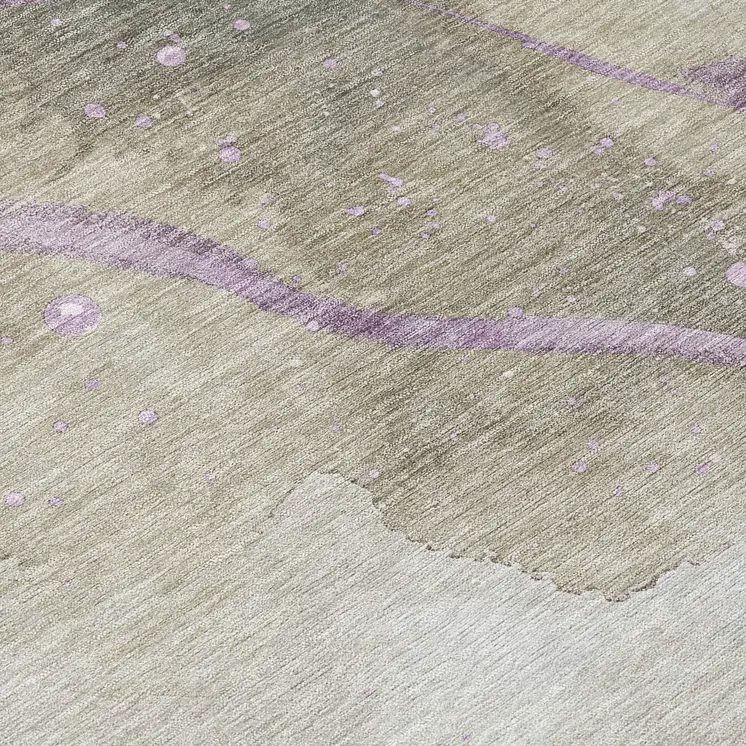 8' Taupe And Lavender Round Abstract Washable Indoor Outdoor Area Rug