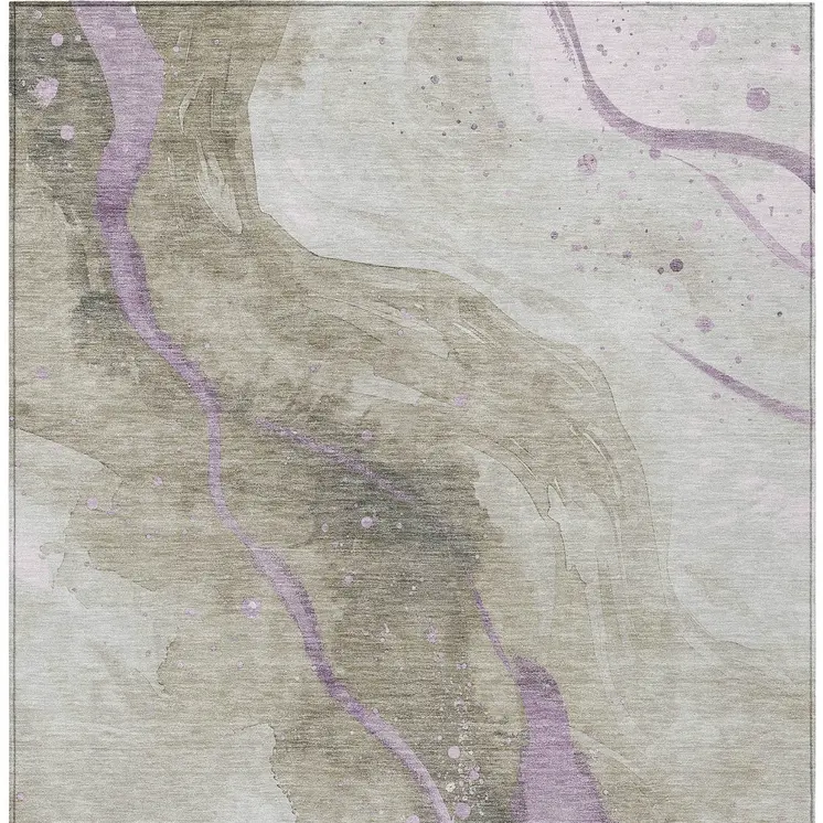 9' X 12' Taupe And Lavender Abstract Washable Indoor Outdoor Area Rug