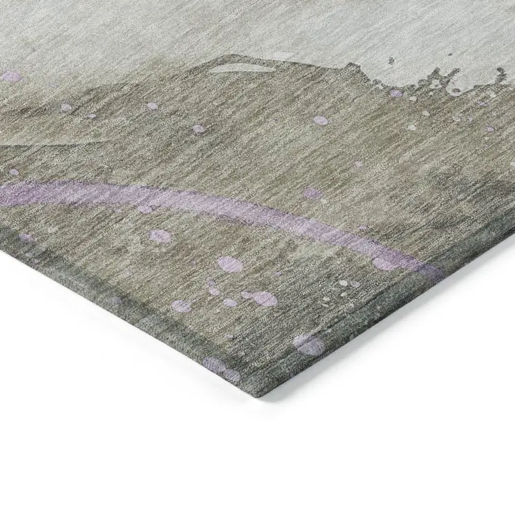 9' X 12' Taupe And Lavender Abstract Washable Indoor Outdoor Area Rug
