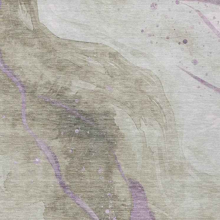 9' X 12' Taupe And Lavender Abstract Washable Indoor Outdoor Area Rug