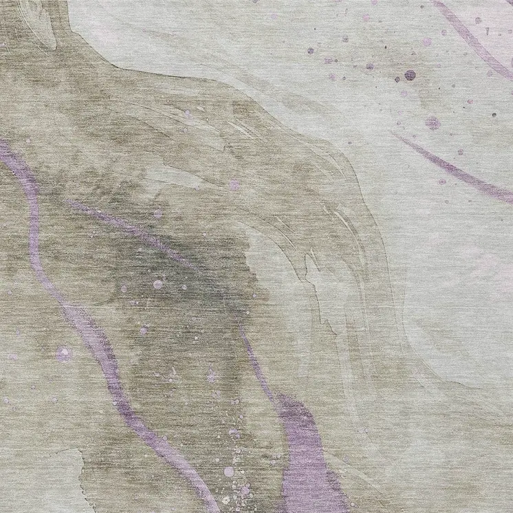 10' X 14' Taupe And Lavender Abstract Washable Indoor Outdoor Area Rug