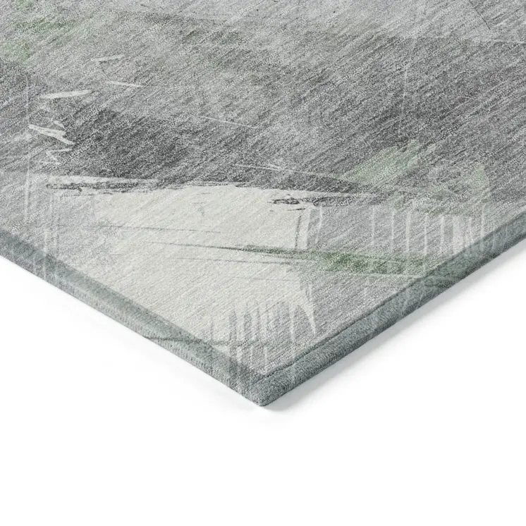8' X 10' Artichoke Green And Gray Striped Washable Indoor Outdoor Area Rug