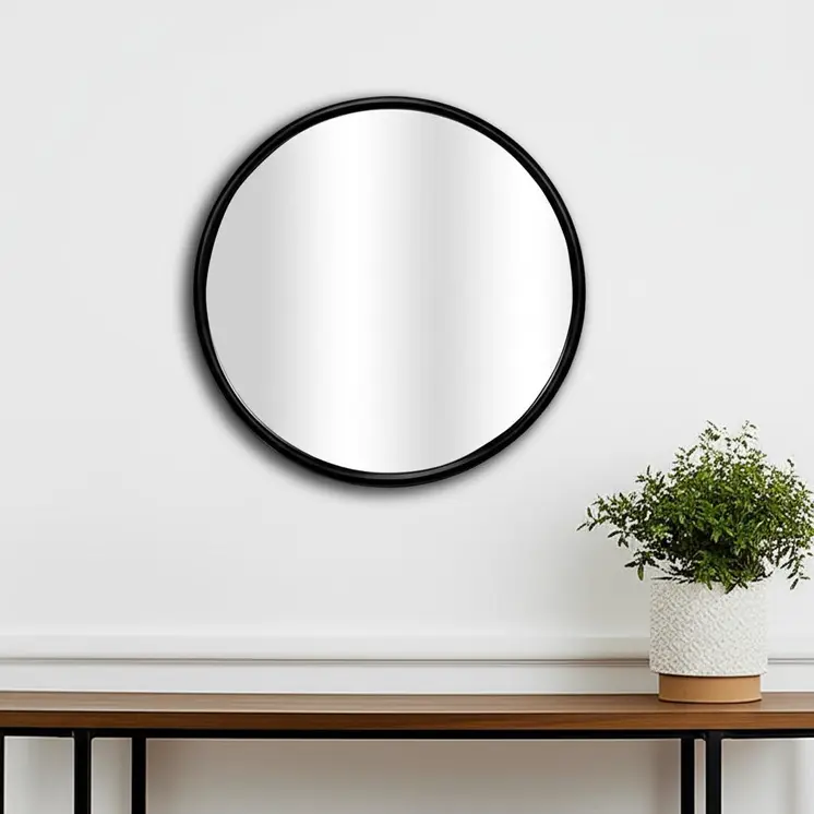 20" Black Metal Round Accent Mirror