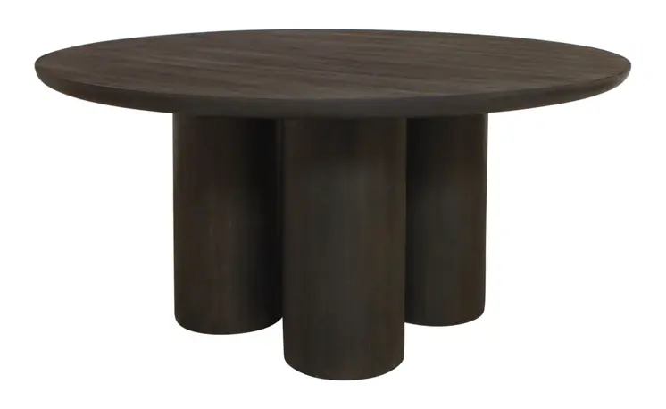 63" Dark Brown Solid Wood Round Top Dining Table