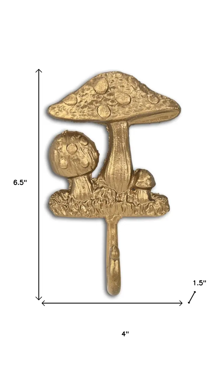 4" Gold Cast Iron Mushroom Wall Hook