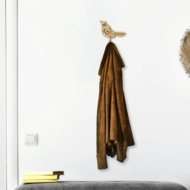 5" Gold Cast Iron Bird Wall Hook