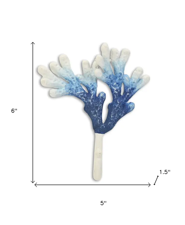 5" Blue And White Cast Iron Coral Wall Hook