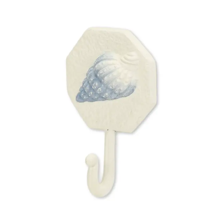 4" Blue And Cream Cast Iron Conch Shell Wall Hook
