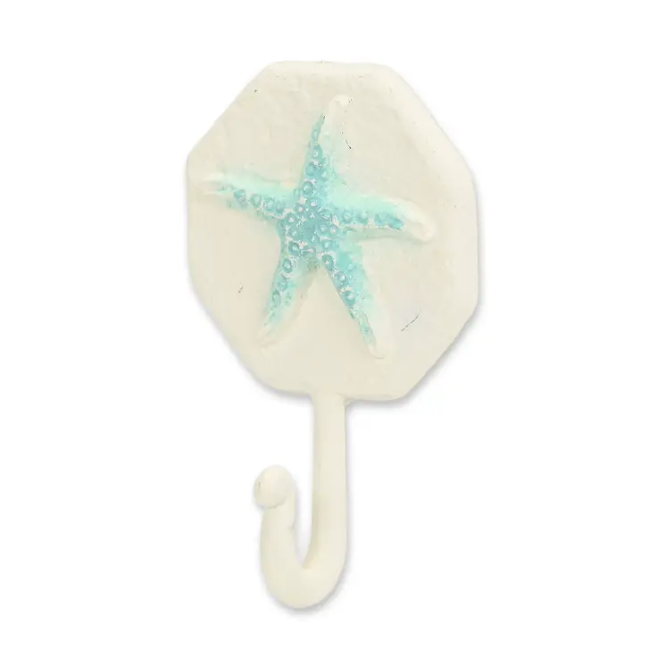 4" Aqua And Cream Cast Iron Starfish Wall Hook
