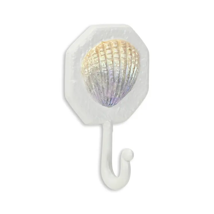 4" Cream And Pearl Cast Iron Seashell Wall Hook