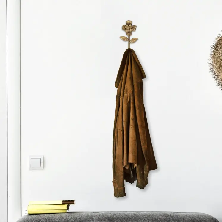 4" Antiqued Gold Cast Iron Flower Wall Hook