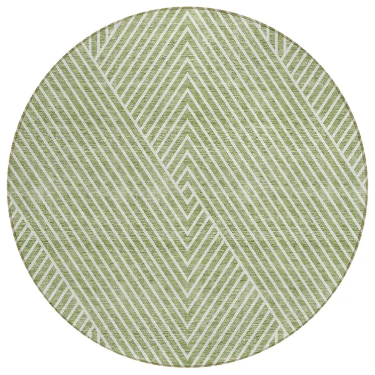 8' Sage And Ivory Round Geometric Washable Indoor Outdoor Area Rug