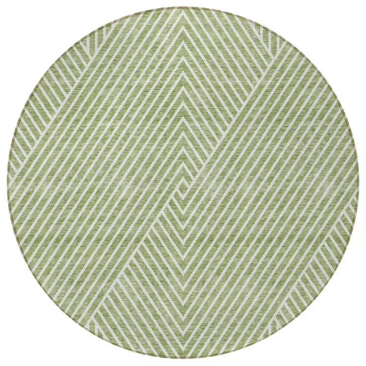 8' Sage And Ivory Round Geometric Washable Indoor Outdoor Area Rug