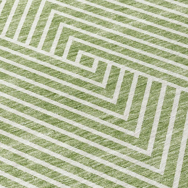 8' Sage And Ivory Round Geometric Washable Indoor Outdoor Area Rug