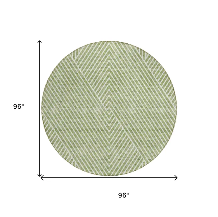 8' Sage And Ivory Round Geometric Washable Indoor Outdoor Area Rug