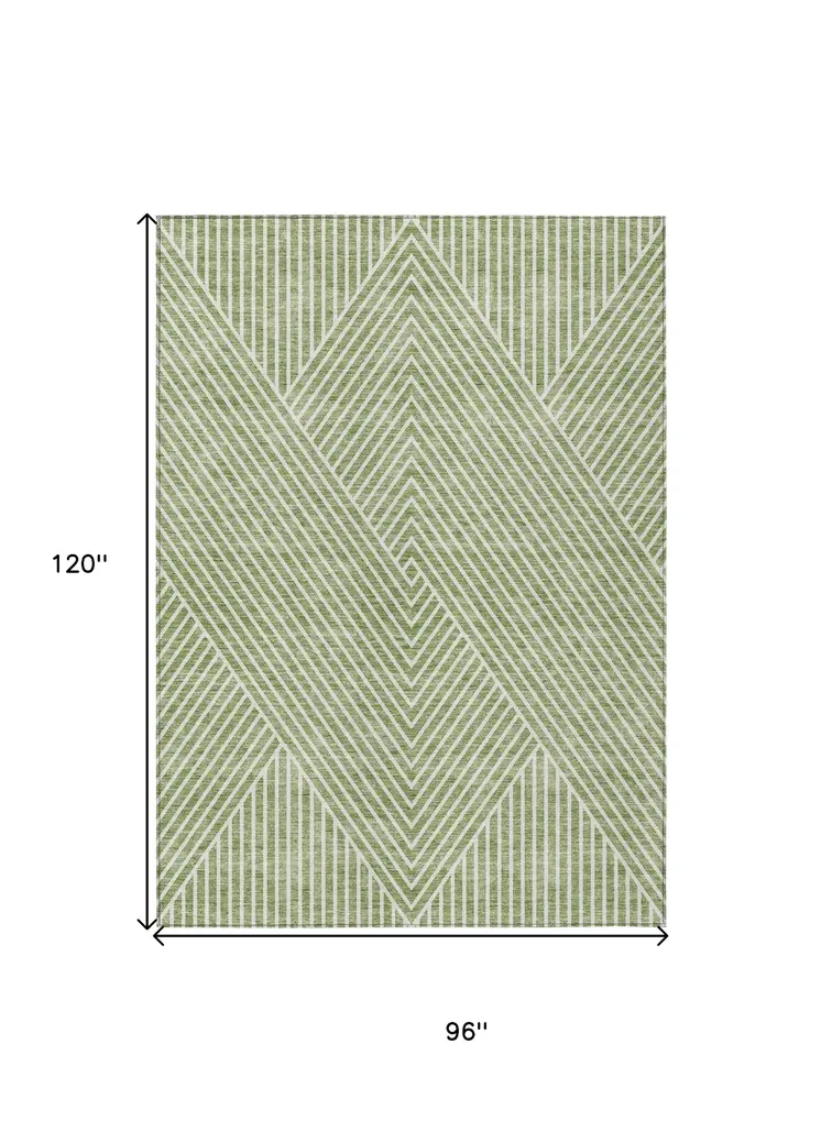 8' X 10' Sage And Ivory Geometric Washable Indoor Outdoor Area Rug