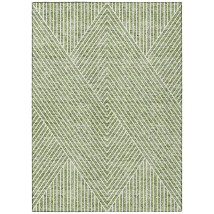9' X 12' Sage And Ivory Geometric Washable Indoor Outdoor Area Rug