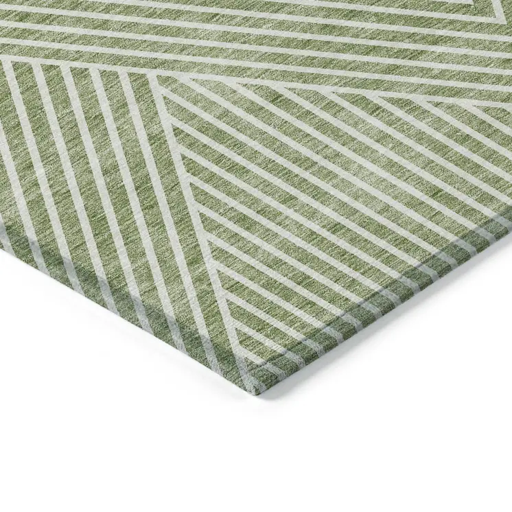 9' X 12' Sage And Ivory Geometric Washable Indoor Outdoor Area Rug