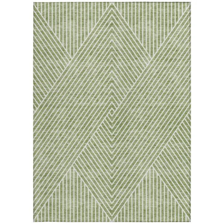 9' X 12' Sage And Ivory Geometric Washable Indoor Outdoor Area Rug