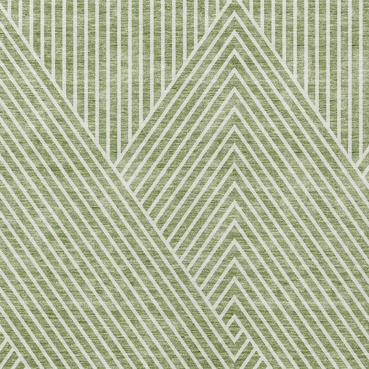 10' X 14' Sage And Ivory Geometric Washable Indoor Outdoor Area Rug