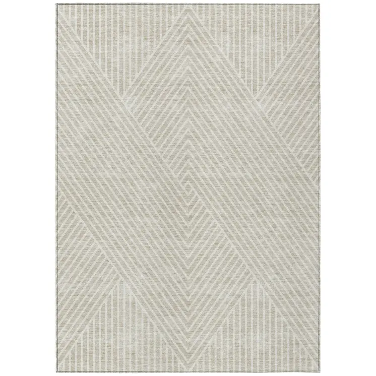 5' X 8' Beige And Ivory Geometric Washable Indoor Outdoor Area Rug