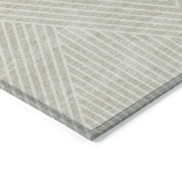 5' X 8' Beige And Ivory Geometric Washable Indoor Outdoor Area Rug