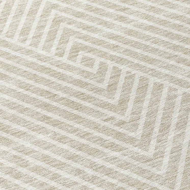 8' Beige And Ivory Round Geometric Washable Indoor Outdoor Area Rug