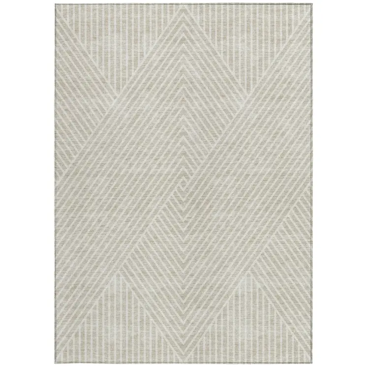 8' X 10' Beige And Ivory Geometric Washable Indoor Outdoor Area Rug
