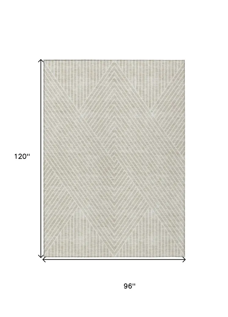 8' X 10' Beige And Ivory Geometric Washable Indoor Outdoor Area Rug