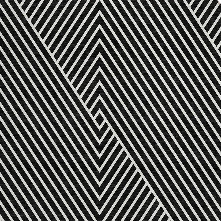 8' Black And Ivory Round Geometric Washable Indoor Outdoor Area Rug