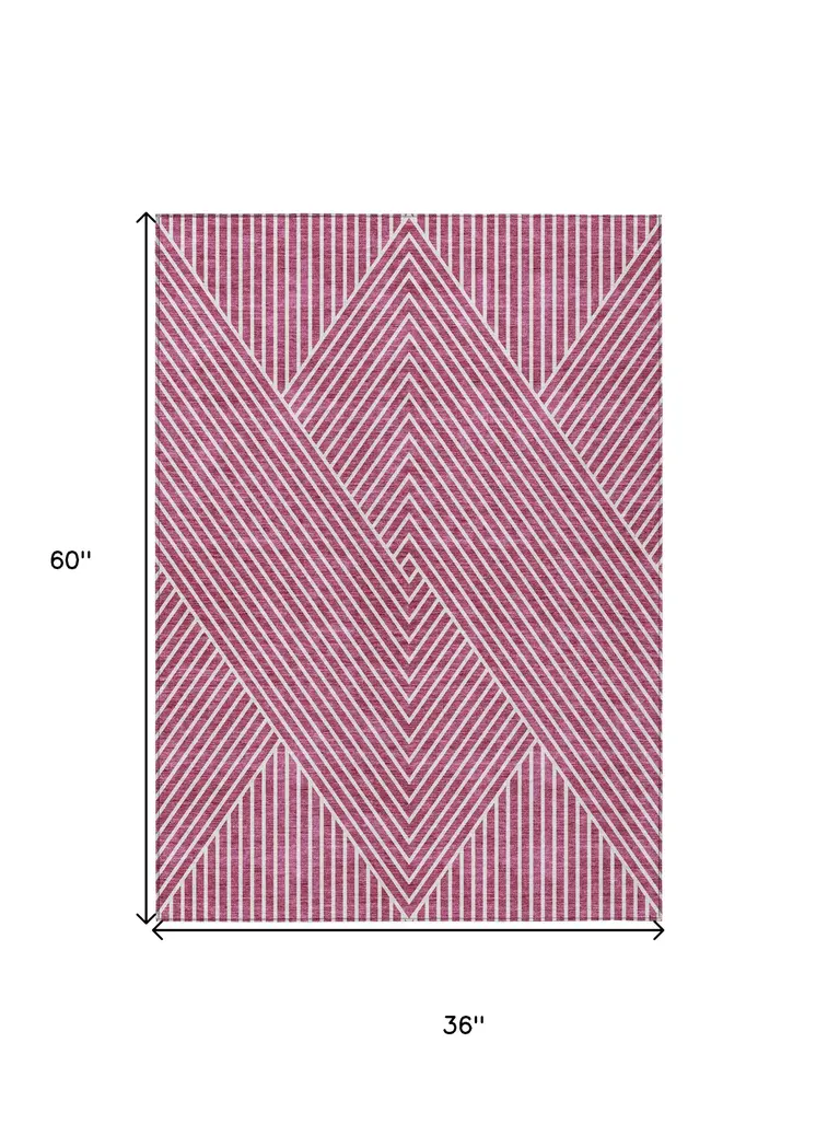 3' X 5' Blush And Ivory Geometric Washable Indoor Outdoor Area Rug