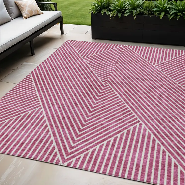 5' X 8' Blush And Ivory Geometric Washable Indoor Outdoor Area Rug
