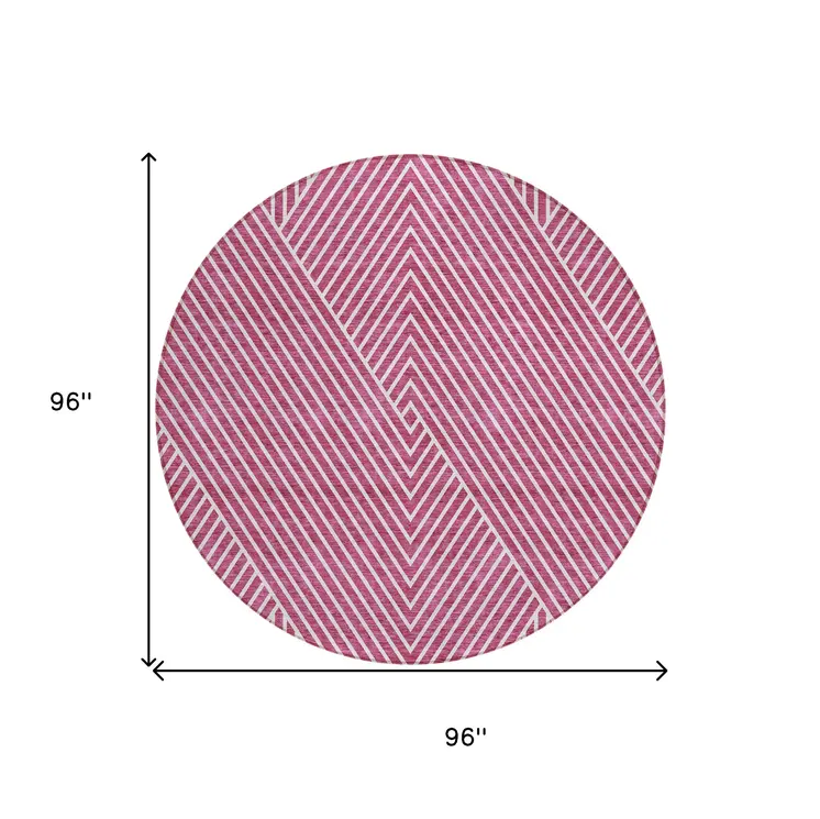 8' Blush And Ivory Round Geometric Washable Indoor Outdoor Area Rug