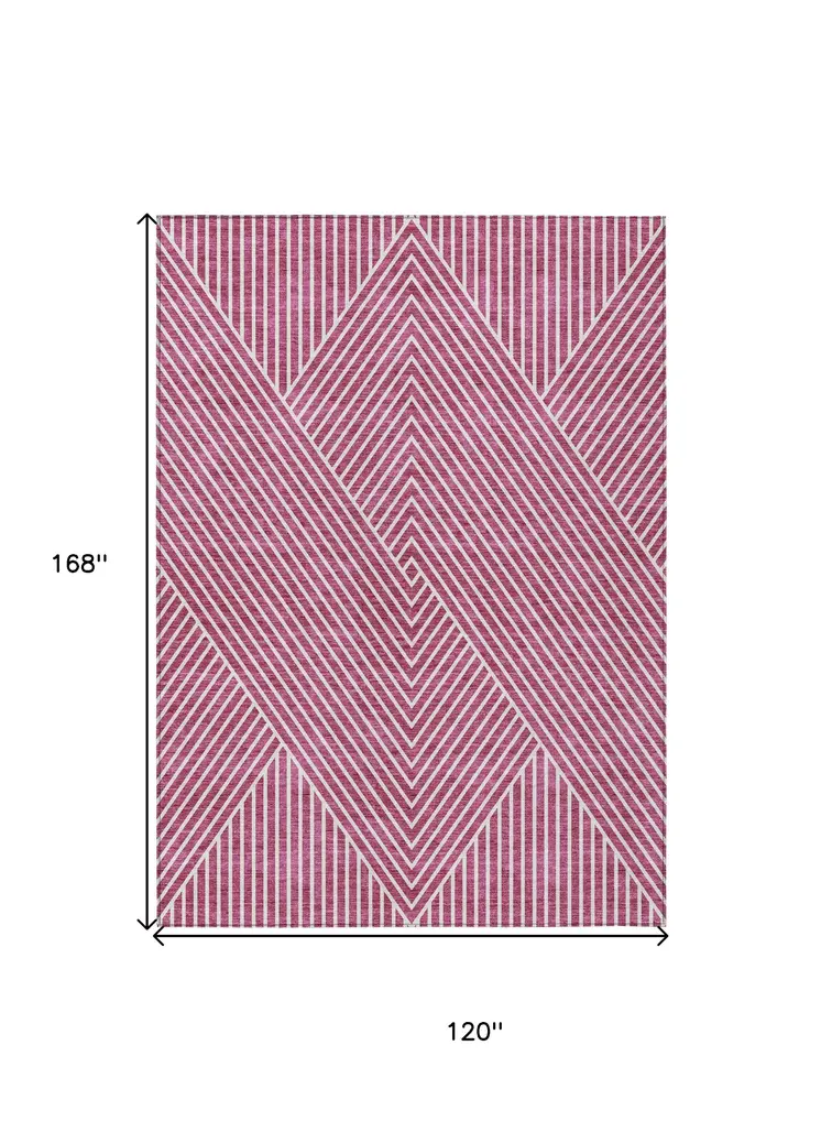 10' X 14' Blush And Ivory Geometric Washable Indoor Outdoor Area Rug