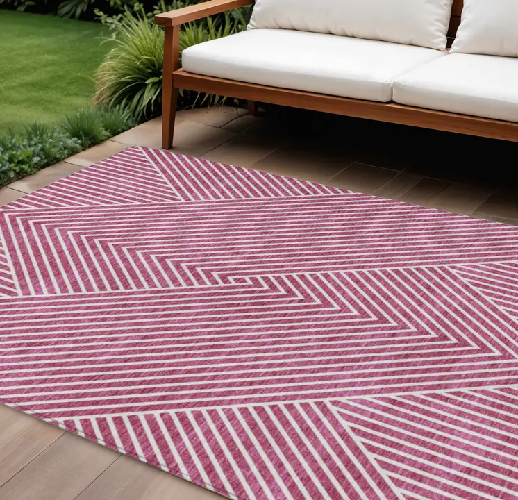 10' X 14' Blush And Ivory Geometric Washable Indoor Outdoor Area Rug