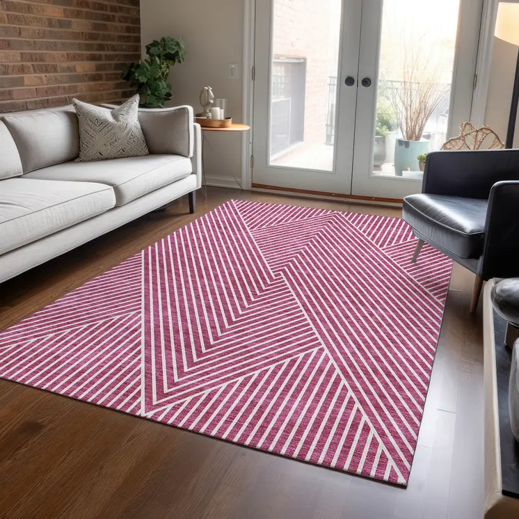 10' X 14' Blush And Ivory Geometric Washable Indoor Outdoor Area Rug