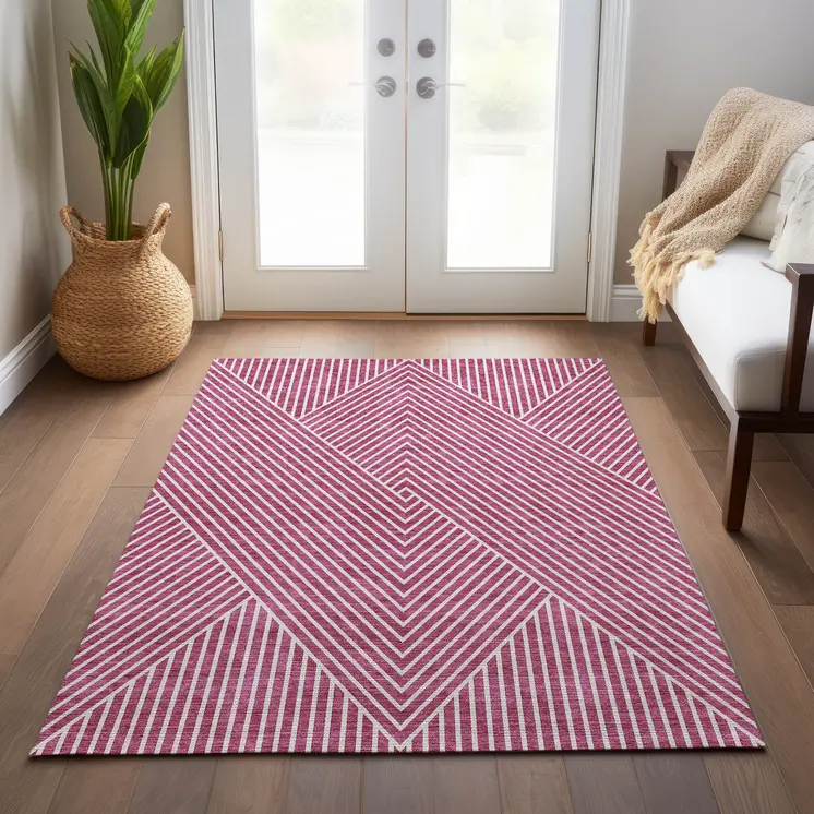 10' X 14' Blush And Ivory Geometric Washable Indoor Outdoor Area Rug