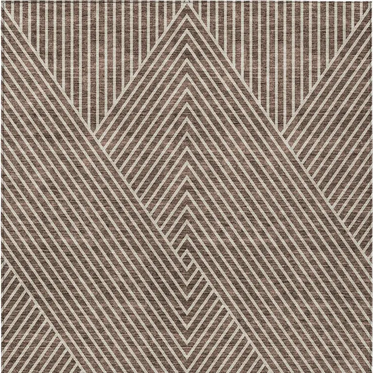5' X 8' Brown And Ivory Geometric Washable Indoor Outdoor Area Rug