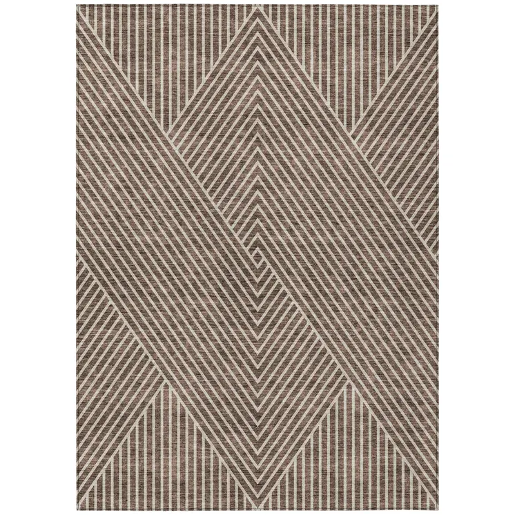 5' X 8' Brown And Ivory Geometric Washable Indoor Outdoor Area Rug